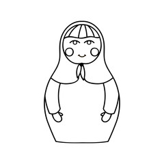 Russian traditional wooden toys, babushka, matryoshka, simple beauty design element. Vector illustration. National culture concept. Retro doll background for adult coloring page book