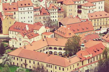 Fototapeta na wymiar Old Town Buildings Roofs From Bird View. Prague, Czech Republic