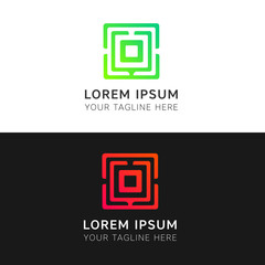 Obraz premium Abstract lines sign iconic square logo vector design. O letter e