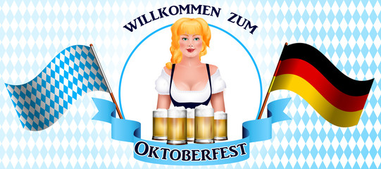 Beautiful blonde girl with a beer. Oktoberfest poster.