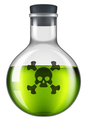 Poison bottle with a skull and crossbones label. Vector illustration.