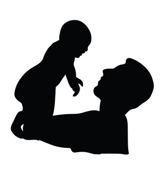 silhouette of a man holding a baby. vector illustration
