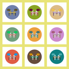 flat icons set of back to school concept on colorful circles pupils