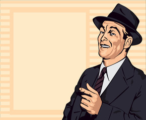 Retro man have fun and point the finger, vector image