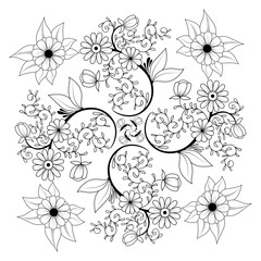 Hand drawn floral coloring page. Background, cover