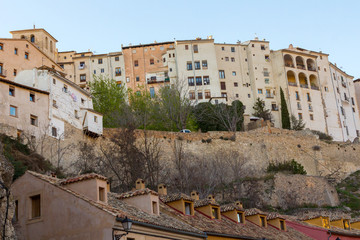 Fototapeta na wymiar Typical houses along the precipice of the city of Cuenca, Spain