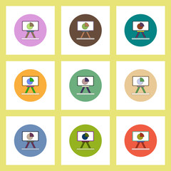 flat icons set of Business pie chart on whiteboard concept on colorful circles