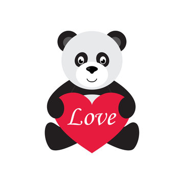 cartoon panda sitting with heart