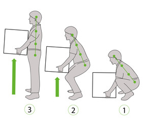 Correct posture to lift a heavy object safely. Illustration of health care. vector illustration