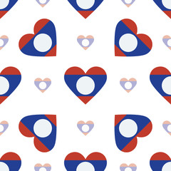Laos flag heart seamless pattern. Patriotic Laos flag background