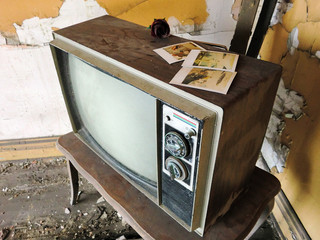 Vintage old TV television set on stand