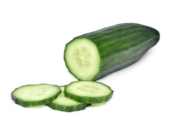 Fresh cucumber, isolated on white. Chopped cucumber.