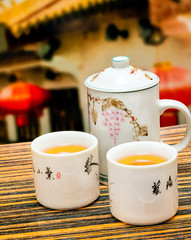 Outdoor Tea Break Represents Restaurant Teacup And Beverage