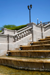 Fountain, Stairway And Lamppost