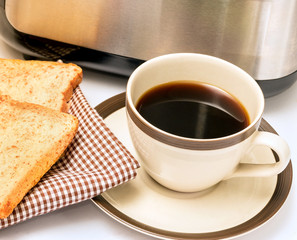 Coffee And Toast Indicates Morning Meal And Break
