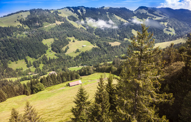 Obraz premium Panorama View from the Mountain Station Hochgratbahn, Nagelfluhkette Allgäu, Alpen, Germany