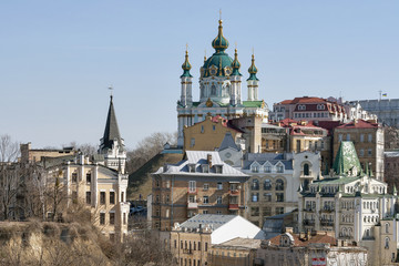 Fototapeta na wymiar St Andrew's Church and Andriyivskyy Descent in Kiev, Ukraine