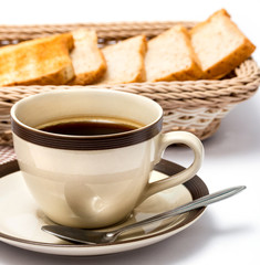 Coffee And Bread Shows Morning Meal And Break