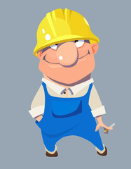 cartoon smiling man worker in helmet