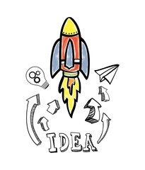rocket bulb paperplane big and great idea creativity icon set. Sketch and draw design. Vector illustration