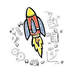rocket gears puzzle checklist big and great idea creativity icon set. Sketch and draw design. Vector illustration