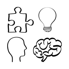 brain puzzle bulb head big and great idea creativity icon set. Sketch and draw design. Vector illustration