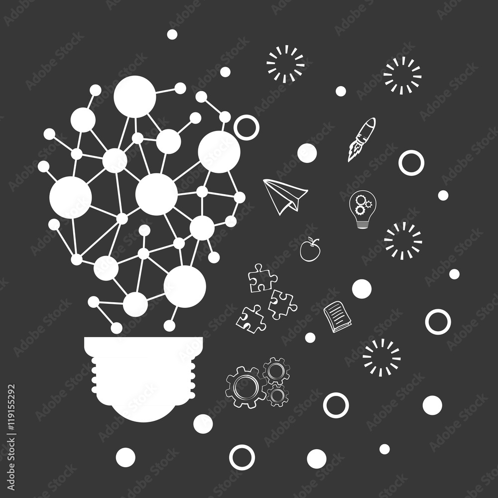 Poster bulb pointed paperplane puzzle gears big and great idea creativity icon set. sketch and draw design.