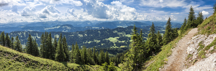 Fototapeta na wymiar Panorama View from the Way to the Summit Nagelfluhkette, Oberstaufen, Allgäu, Alps, Germany 