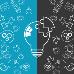 bulb puzzle gears pencil apple big and great idea creativity icon set. Sketch and draw design. Vector illustration