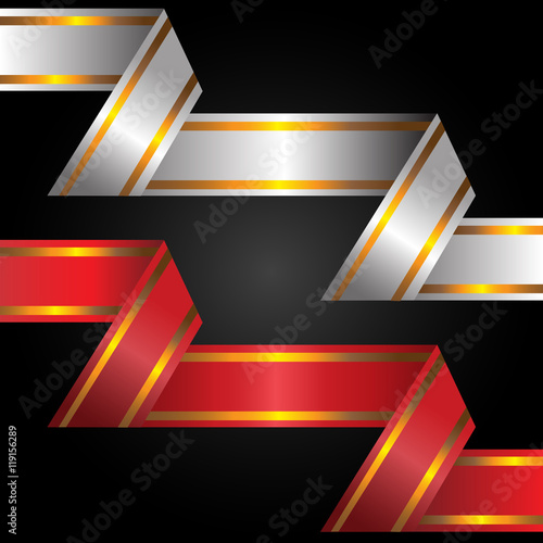 Vector White And Red Ribbon And Gold Line Design On Black Background
