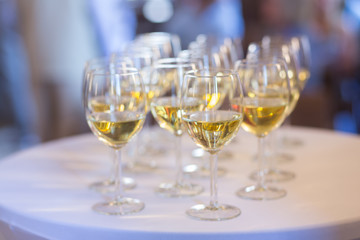 Closeup of a glass of wine prepared for a welcome toast