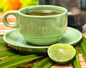 Lime Green Tea Indicates Beverages Fruit And Cafeterias