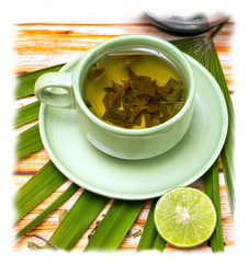 Lime Green Tea Shows Refreshing Teas And Cafeteria