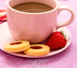 Coffee With Cookies Represents Caffeine Biscuits And Crackers