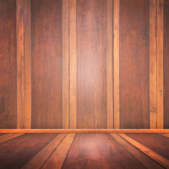 Room with a wooden floor and walls.Wooden wall and floor.