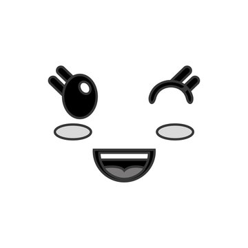 flat design kawaii happy wink facial expression icon vector illustration