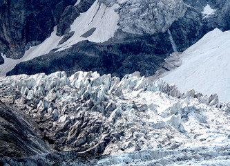 glacier cascade and Seracs in Caucasian mountains