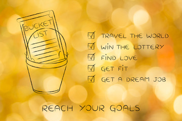 bucket list of common lifestyle dreams and goals, ticked off version