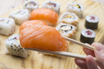 Fresh Homemade Sushi Roll against a background