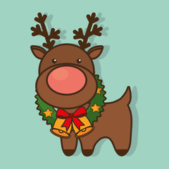 reindeer deer cartoon merry christmas decoration celebration con. Colorful and flat design. Vector illustration