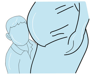 silhouette of a child pressed against the pregnant mother. vector illustration