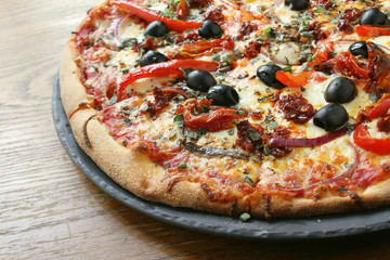 fresh baked spicy Pepperoni pizza