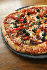 fresh baked spicy Pepperoni pizza