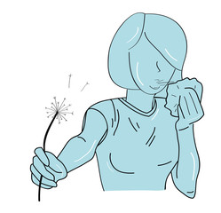 silhouette of a woman who has an allergy on flowers. vector illustration.