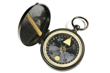 vintage portable compass isolated on white background
