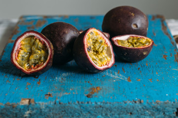 Fresh juicy passion fruits. Tropic fruit concept
