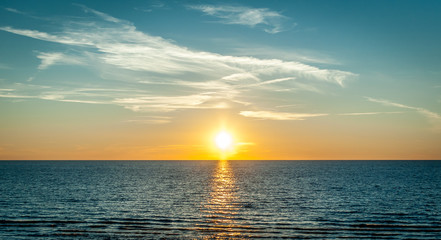 Orange sky above the sea
