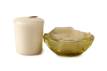 Wax candle on a white background