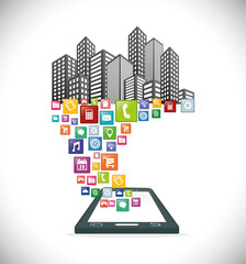 smartphone city mobile apps application online icon set. Colorful and flat design. Vector illustration