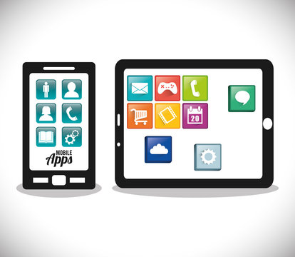 smartphone tablet mobile apps application online icon set. Colorful and flat design. Vector illustration